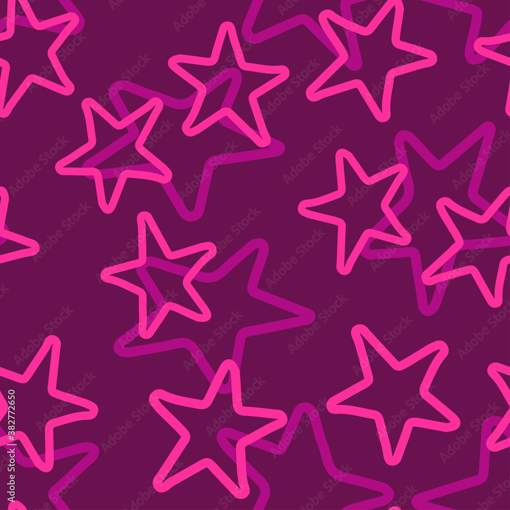 Seamless pattern with purple stars on violet background. Vector design for textile, backgrounds, clothes, wrapping paper, web sites and wallpaper. Fashion illustration hand drawn seamless pattern. Seamless pattern with purple stars on violet background. Vector design for textile, backgrounds, clothes, wrapping paper, web sites and wallpaper. Fashion illustration hand drawn seamless pattern.