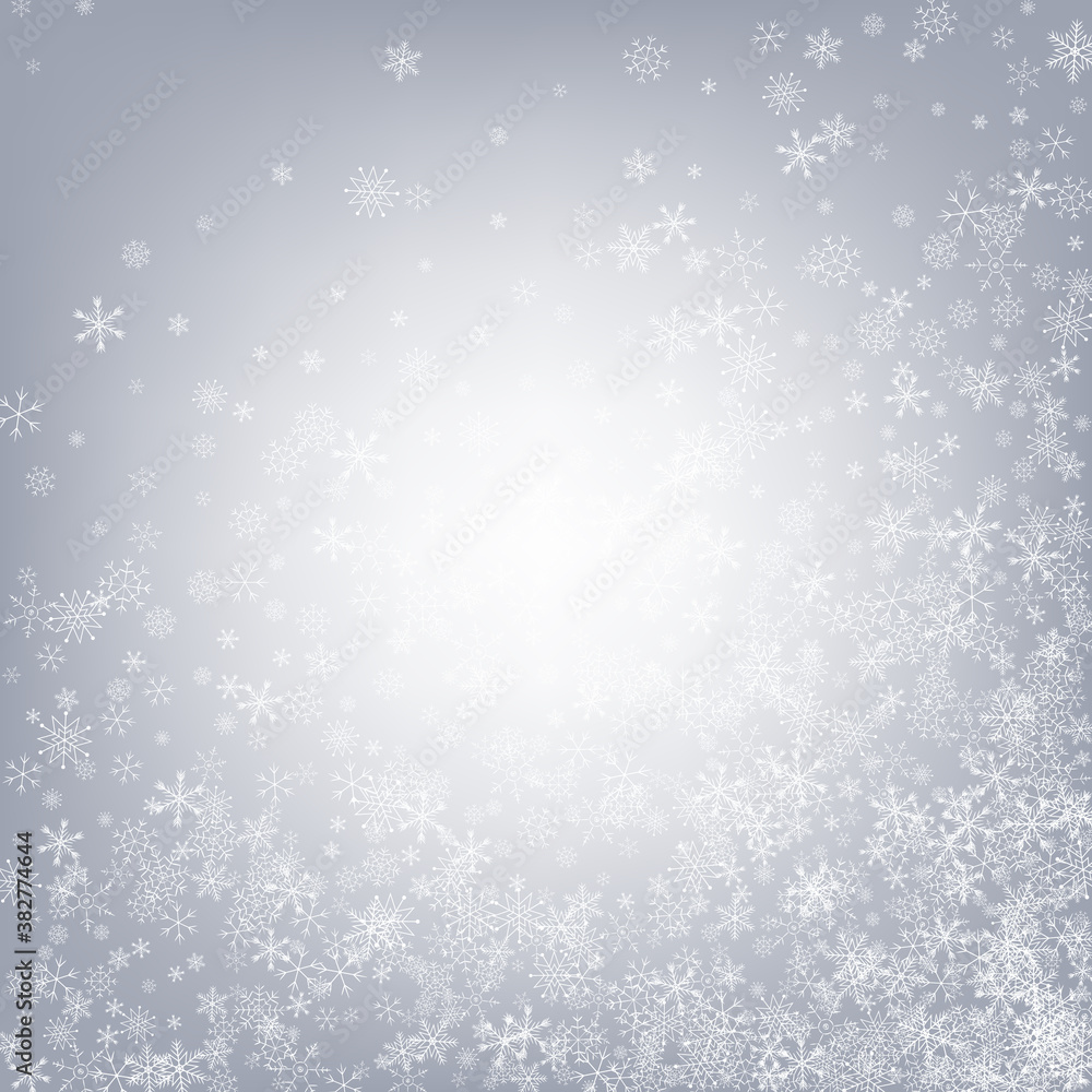White Snowfall Vector Gray Background. Fantasy 
