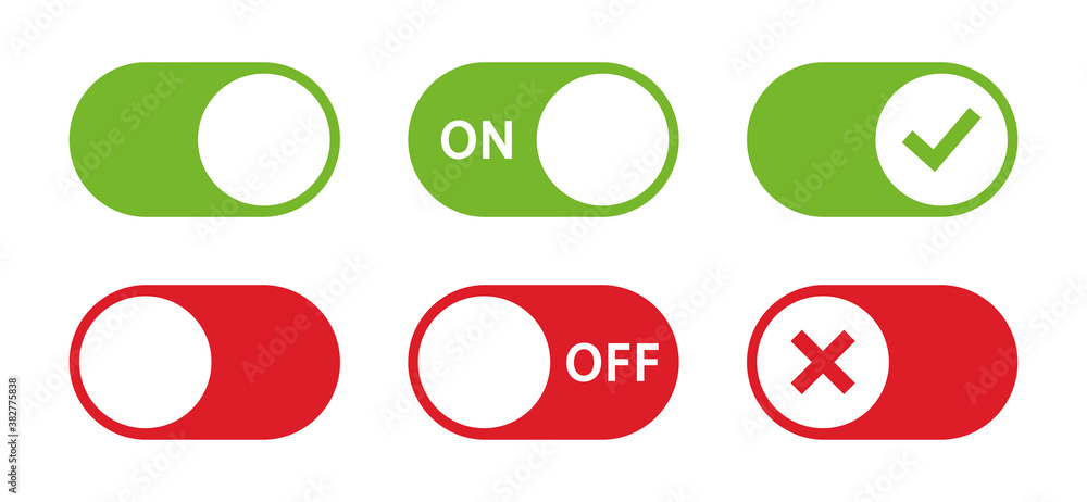 On and Off toggle switch buttons. Switch toggle buttons ON OFF