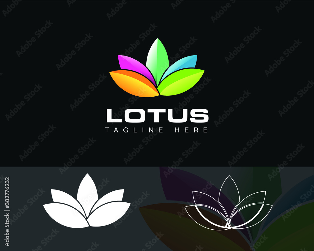 Lotus flower and leaf modern vector logo floral art colorful simple ...