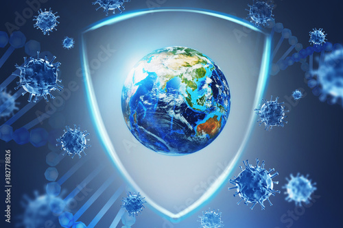Blue coronavirus and planet Earth