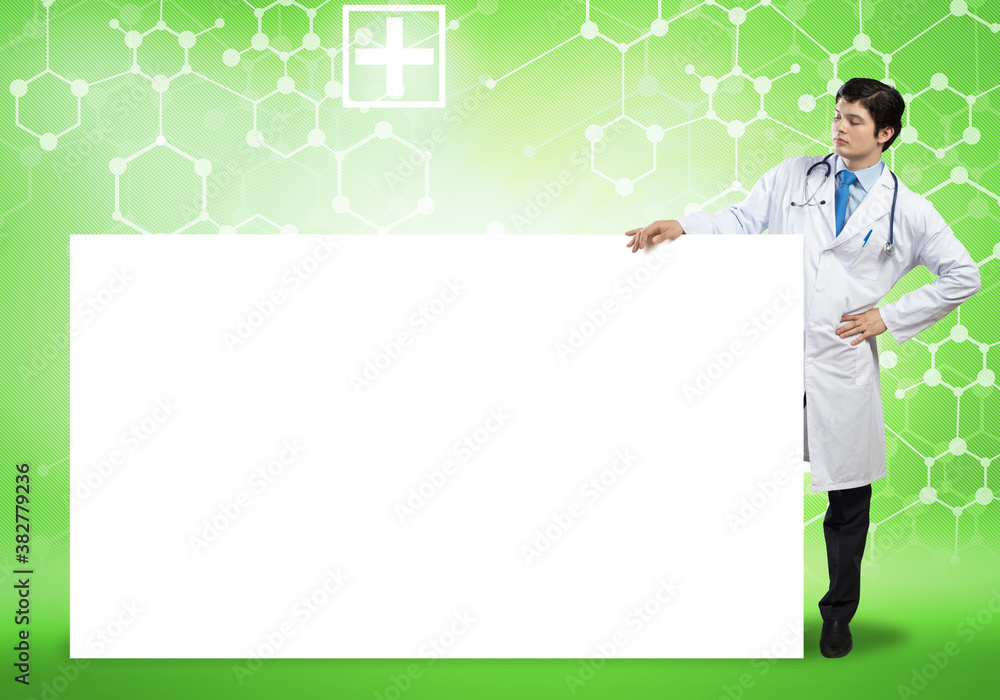Doctor with banner Doctor with banner