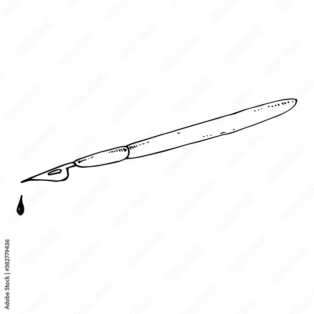 Fountain pen for ink. Vector illustration of a fountain pen with a drop of ink. Hand drawn. Fountain pen for ink. Vector illustration of a fountain pen with a drop of ink. Hand drawn.