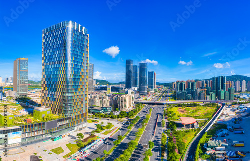 Aerial view of Hengqin Free Trade Zone, Zhuhai City, Guangdong Province, China