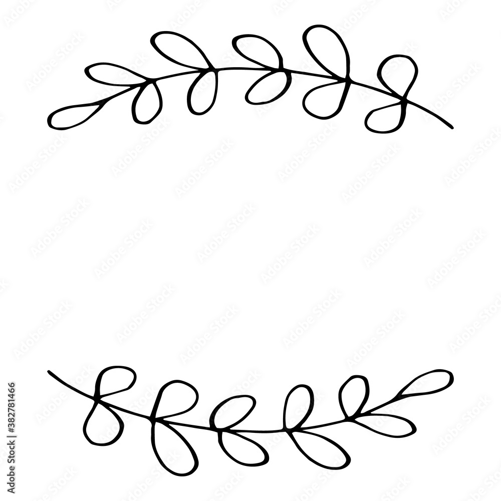 branch with leaves hand drawn in doodle style. frame, border for design invitation, label, card. vector, scandinavian, hygge, monochrome. wedding, autumn, foliage plant branch with leaves hand drawn in doodle style. frame, border for design invitation, label, card. vector, scandinavian, hygge, monochrome. wedding, autumn, foliage plant