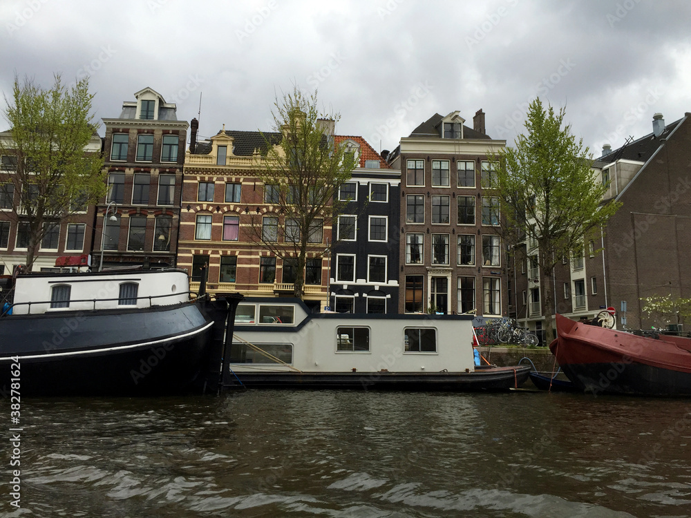Obraz premium landscape of canals of Amsterdam in the country, North Holland, Netherlands