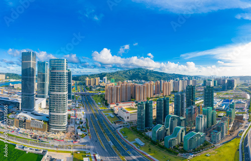 Aerial view of Hengqin Free Trade Zone  Zhuhai City  Guangdong Province  China