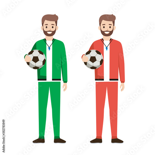 football coach mascot flat illustration isolated on white background set