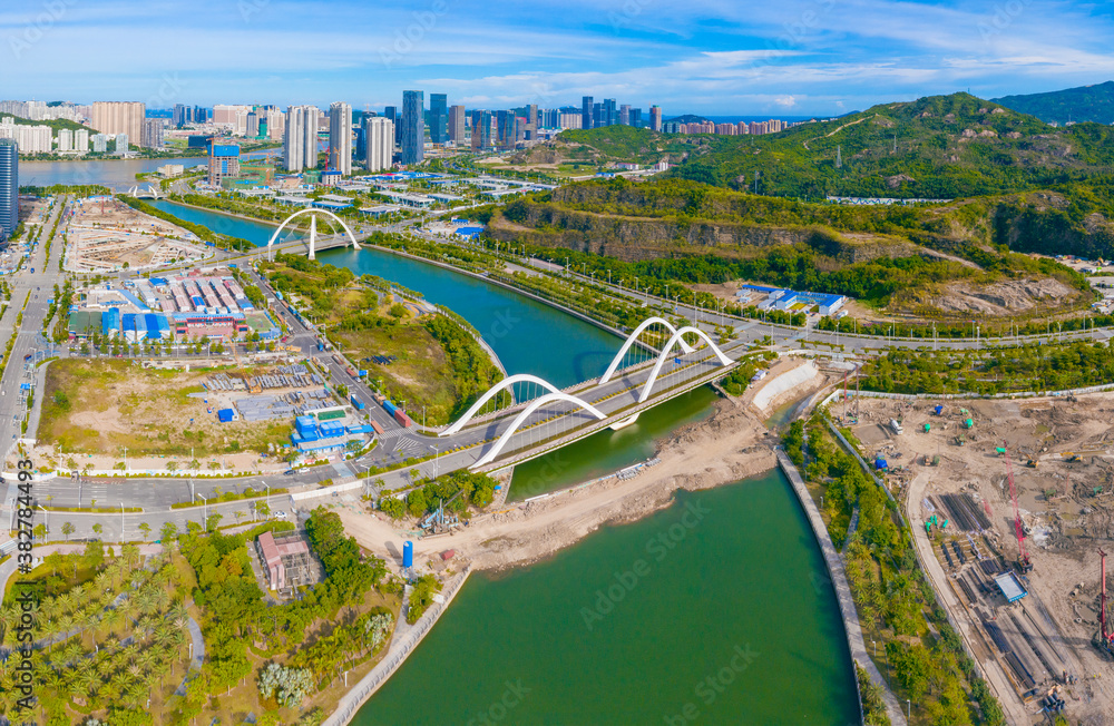 Aerial scenery of Hengqin Free Trade Zone, Zhuhai City, Guangdong Province, China