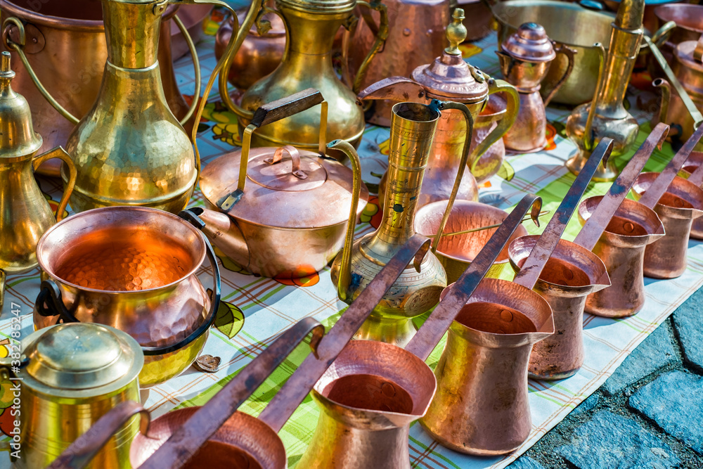 copper pots at the gypsy fair