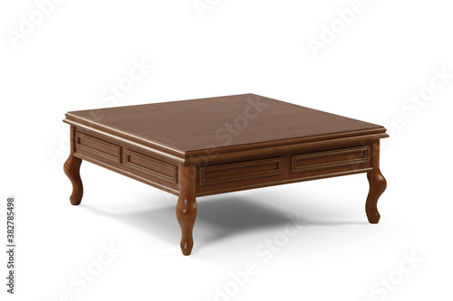 Brown coffee table on white background