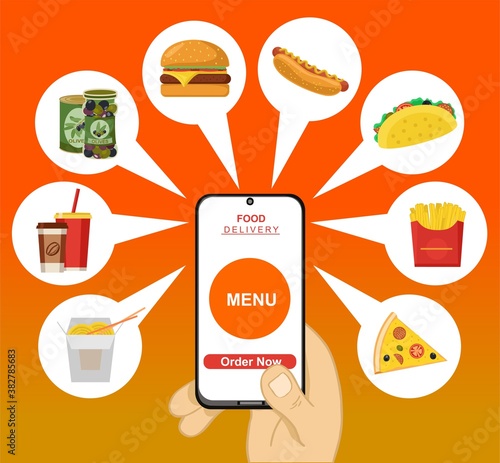 Concept for food delivery service. Onboarding screens design in food delivery concept. Modern and simplified vector illustration, Template for mobile apps. Order fast food online. Delivery service.