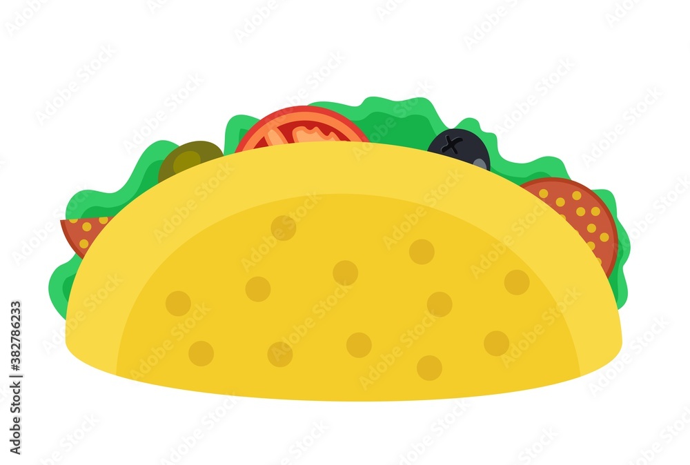Mexican Taco Icon. Taco vector illustration in flat style. Taco mexican food. Traditional tacos isolated from background. Mexican Taco Icon. Taco vector illustration in flat style. Taco mexican food. Traditional tacos isolated from background.