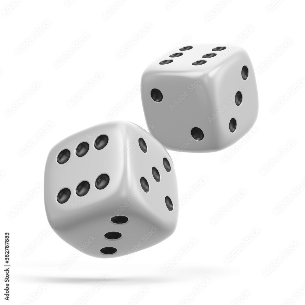 Two White Gambling Dices isolated on the white background. Gambling concept .3d rendering Two White Gambling Dices isolated on the white background. Gambling concept .3d rendering