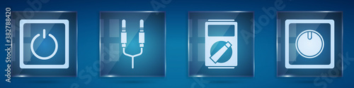 Set Electric light switch, Audio jack, Multimeter and Electric light switch. Square glass panels. Vector.