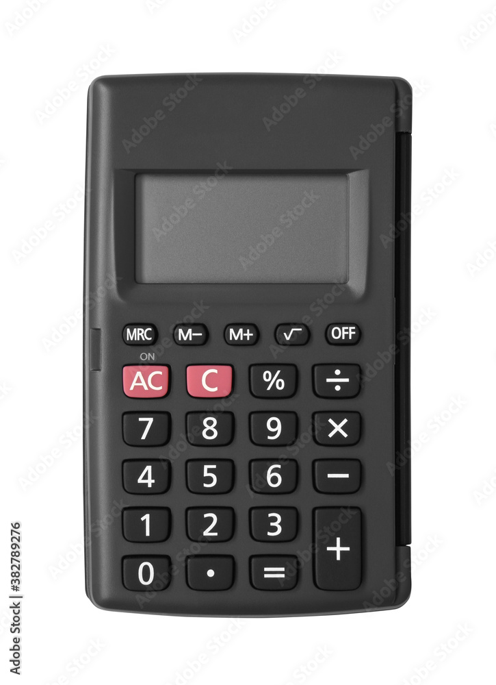 empty black plastic calculator with red button to small or mini for pocket and calculate with office equipment tool on white background isolated included clipping path empty black plastic calculator with red button to small or mini for pocket and calculate with office equipment tool on white background isolated included clipping path