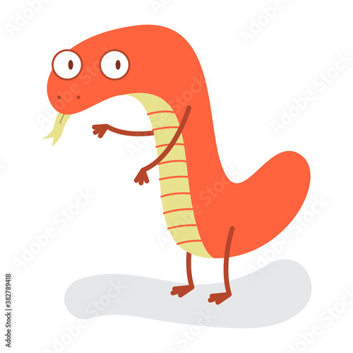 Funny Cute Orange Snake Halloween Monster Flat Design Vector