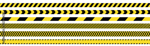 Seamless barricade tapes. Tileable Police lines. Do not cross warning symbols. Repeatable barrier lines.