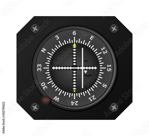 VOR indicator in airplane's cockpit. Instrument for navigation support. Civil aviation. photo