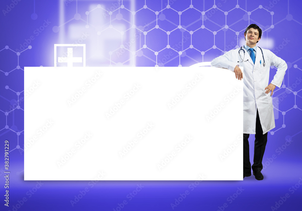 Doctor with banner Doctor with banner