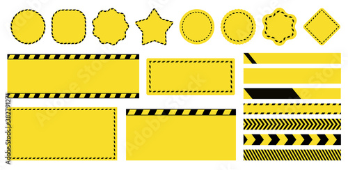 Barrier tapes and banners. Barricade lines and price tags. Industrial clip art and backgrounds