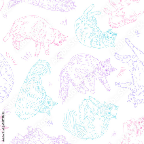 cute cats seamless pattern. pets vector background © antalogiya