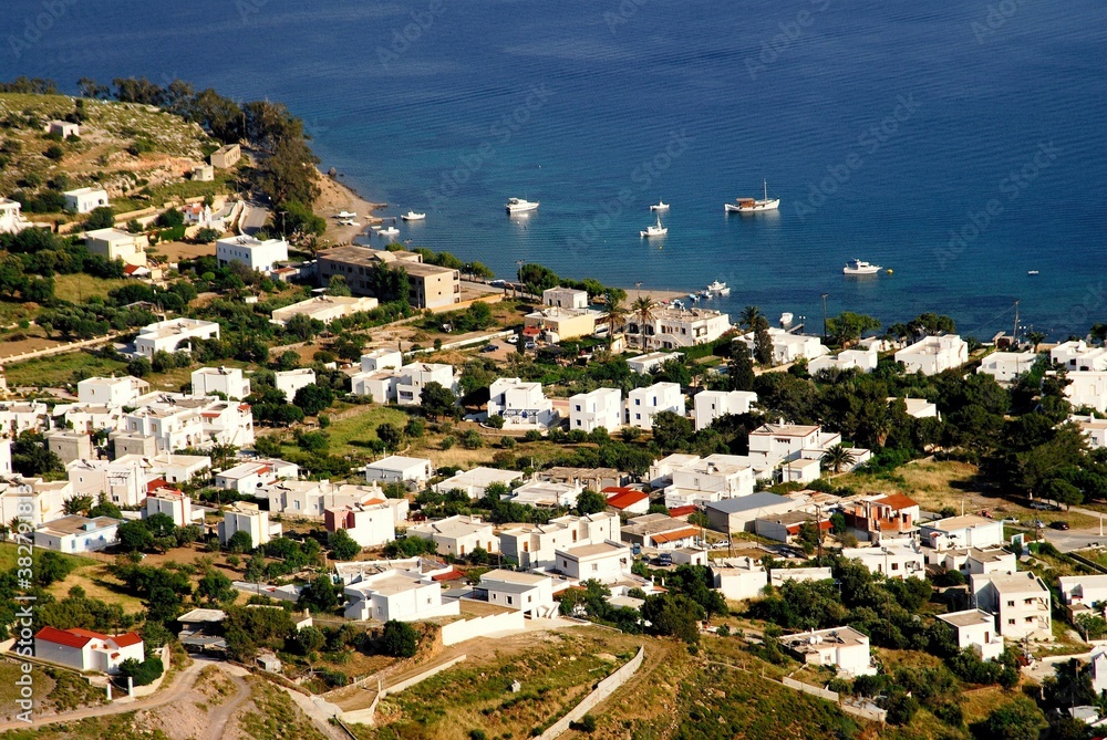 View of Alinda village in Leros island, Greece.