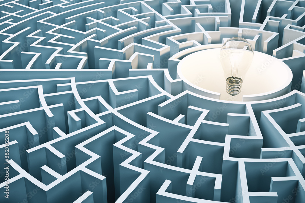 Creative concrete gray labyrinth with lamp. Creative concrete gray labyrinth with lamp.
