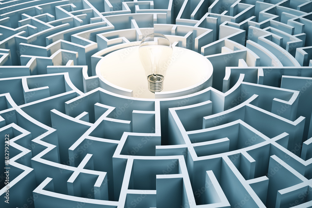 Creative concrete labyrinth with lightbulb. Creative concrete labyrinth with lightbulb.