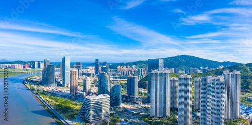 Aerial view of Hengqin Free Trade Zone, Zhuhai City, Guangdong Province, China