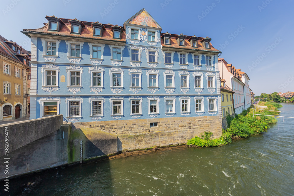 View of the Heller House next to the Lower Bridge over the Regnitz River