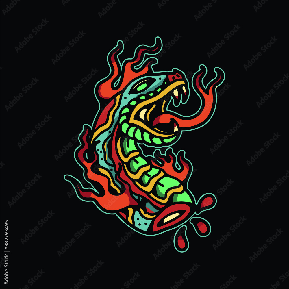 burning cobra tattoo illustration