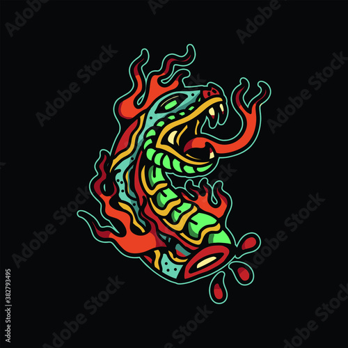 burning cobra tattoo illustration