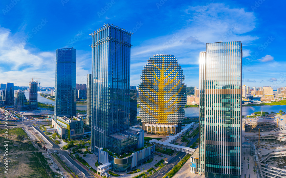 Obraz premium Aerial view of Hengqin Free Trade Zone, Zhuhai City, Guangdong Province, China