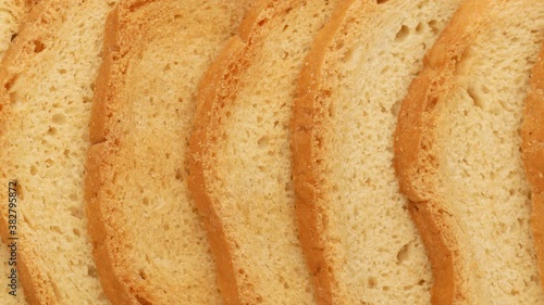Rusks, dolly shot. Pieces of bread with crust.