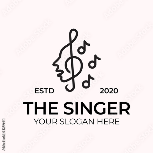 line art style the singer musician logo design