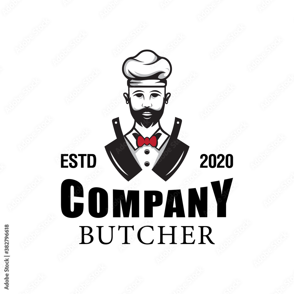 vintage retro butcher shop logo, chef cooking logo design, vector template