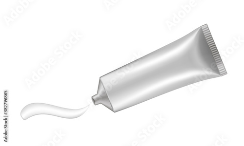 Vector illustration of cream or toothpaste tube. Ointment. Salve. Glue. Oil paint. Silver tube