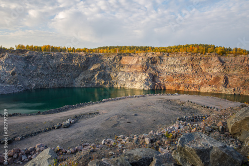 abandoned quarry for mining. horizontal frame photo