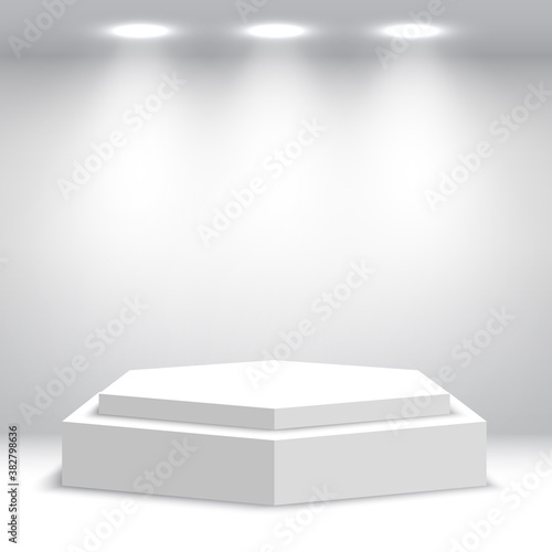 White blank podium. Pedestal. Scene. Vector illustration.