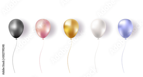 Birthday ballon set. Inflatable air flying balloon realistic 3D vector illustration.