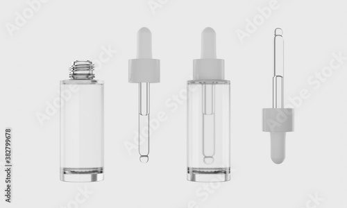 beauty fashion cosmetic serum dropper bottle glass clear mockup in healcare medical concept, 3d illustration redering photo