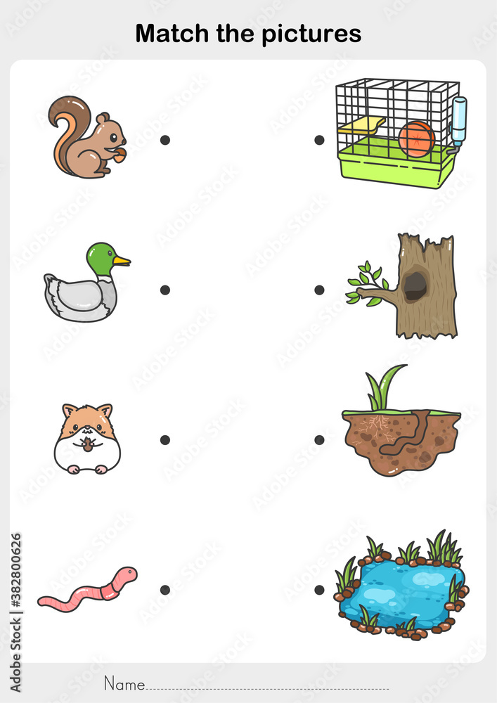 match the pictures of Animal and Their Homes. - Flashcards for education.  Stock Vector | Adobe Stock