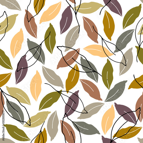 Seamless pattern with hand draw autumn leaves
