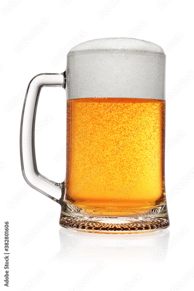 Mug of light yellow beer isolated on white Mug of light yellow beer isolated on white