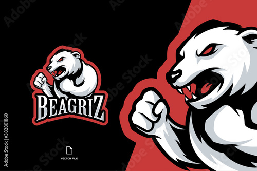 angry white polar bear mascot logo illustration
