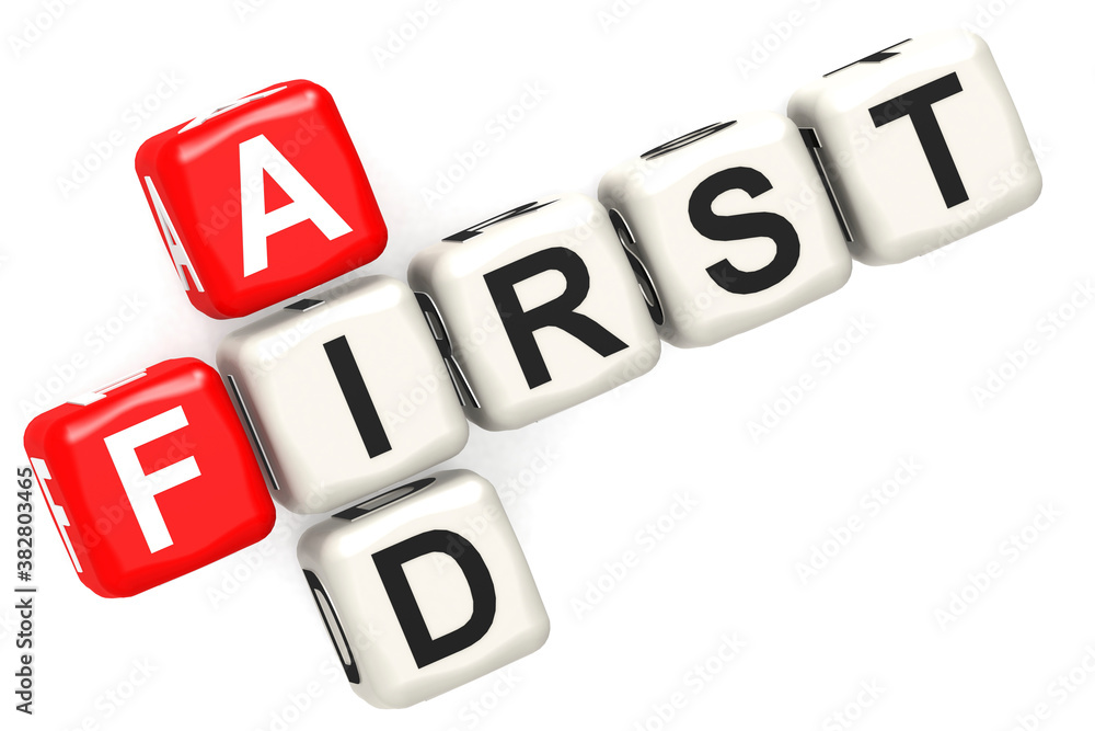 First aid cube crossword on white background First aid cube crossword on white background