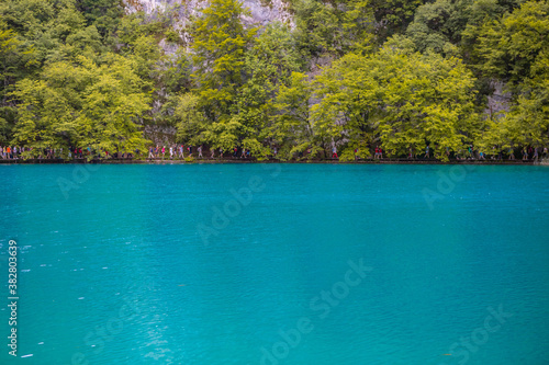 The beautiful turquoise color lake in  Plitvice Lakes National Park  in Croatia  summer time.