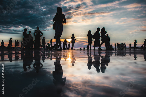 Sunset view of the greeting to the sun, the landmark in Zadar, Croatia.