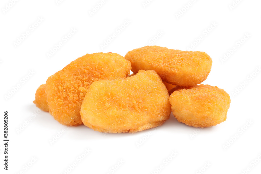 Delicious fried chicken nuggets isolated on white Delicious fried chicken nuggets isolated on white